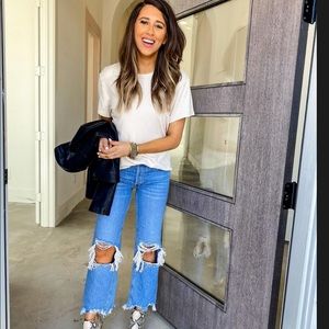 Retro vintage boot cut crop denim jeans distressed